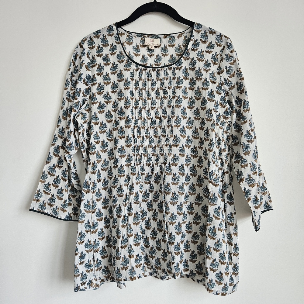 NWT! Anokhi Women's 3/4 Sleeve 100% Cotton Printed Sufiana Blouse Tunic Boho